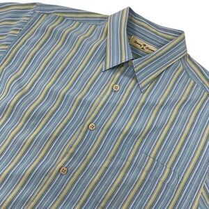 Tommy Bahama Mens Medium Striped 100% Silk Button Front S/S Hawaiian Shirt